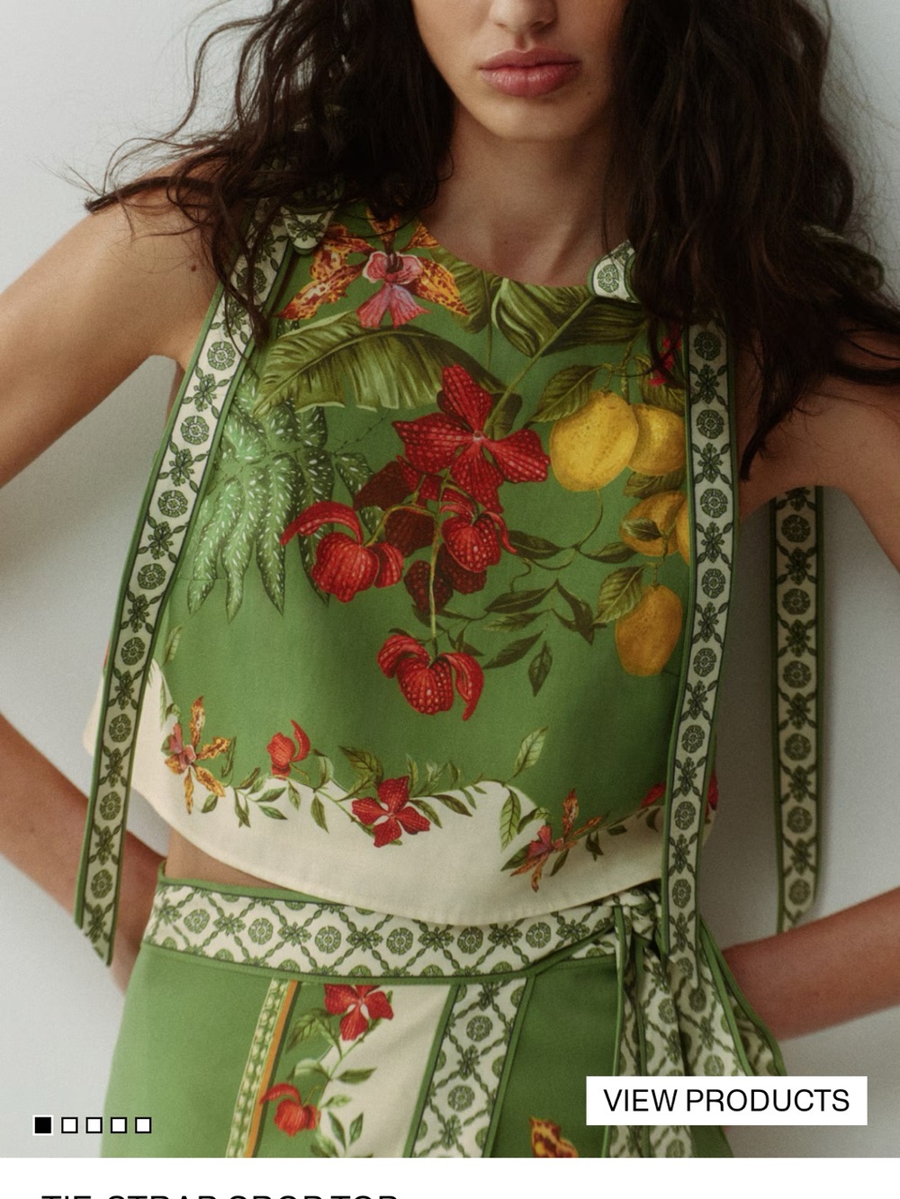 H&M Green Floral Midi tie waist Skirt and Top - s - Picture 2 of 5